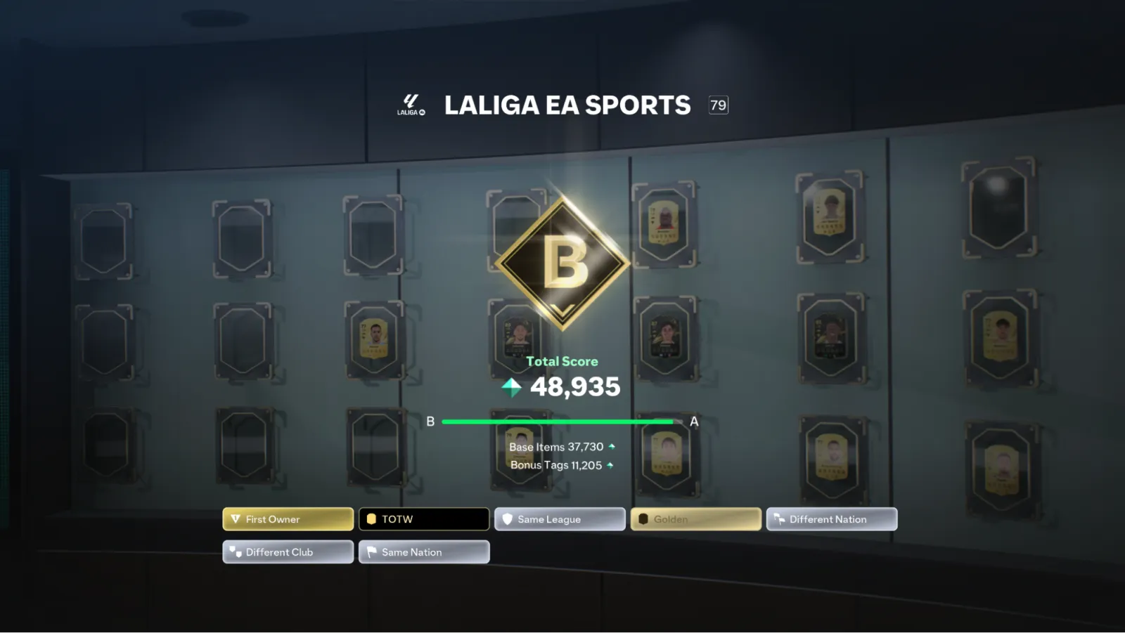 A Gallery Set displayed on the wall in EA FC 27, showing the B grade badge and Tag bonuses